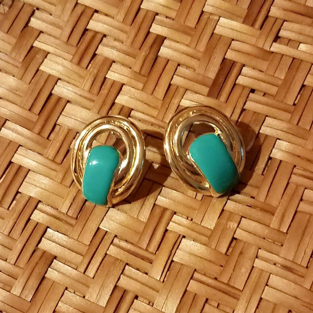Gold-tone Teal Post Earrings